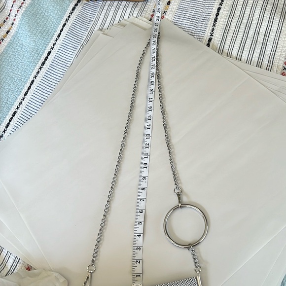 Estee & Lilly Silver Mesh Clutch Crossbody Bag with Ring Handle & Chain Strap - Picture 10 of 10